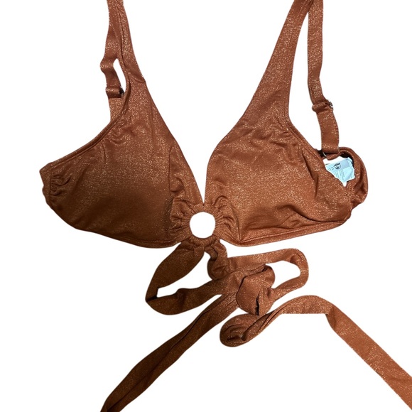 New CUPSHE Bronze Shimmer Bikini Set Ring Detail Tie Back Medium - Picture 6 of 9